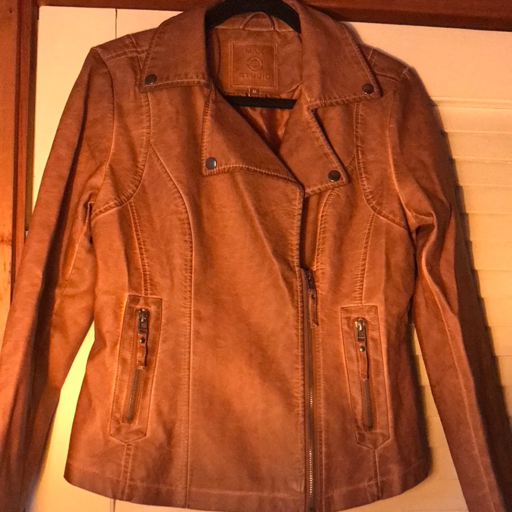 Max Studio whiskey colored faux leather jacket. Size M